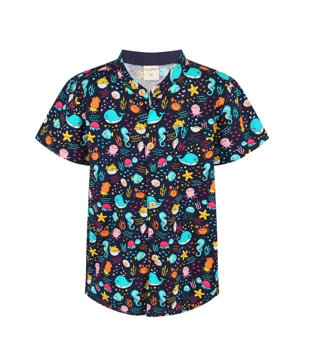 Mandarin Collar Shirt - Underwater World (Navy)